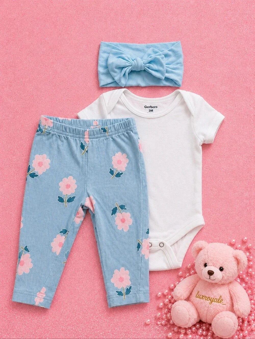 Carter's Floral Baby Outfit Set 6 Months Gerber White Onesie 6-9M Headband 3 PCS